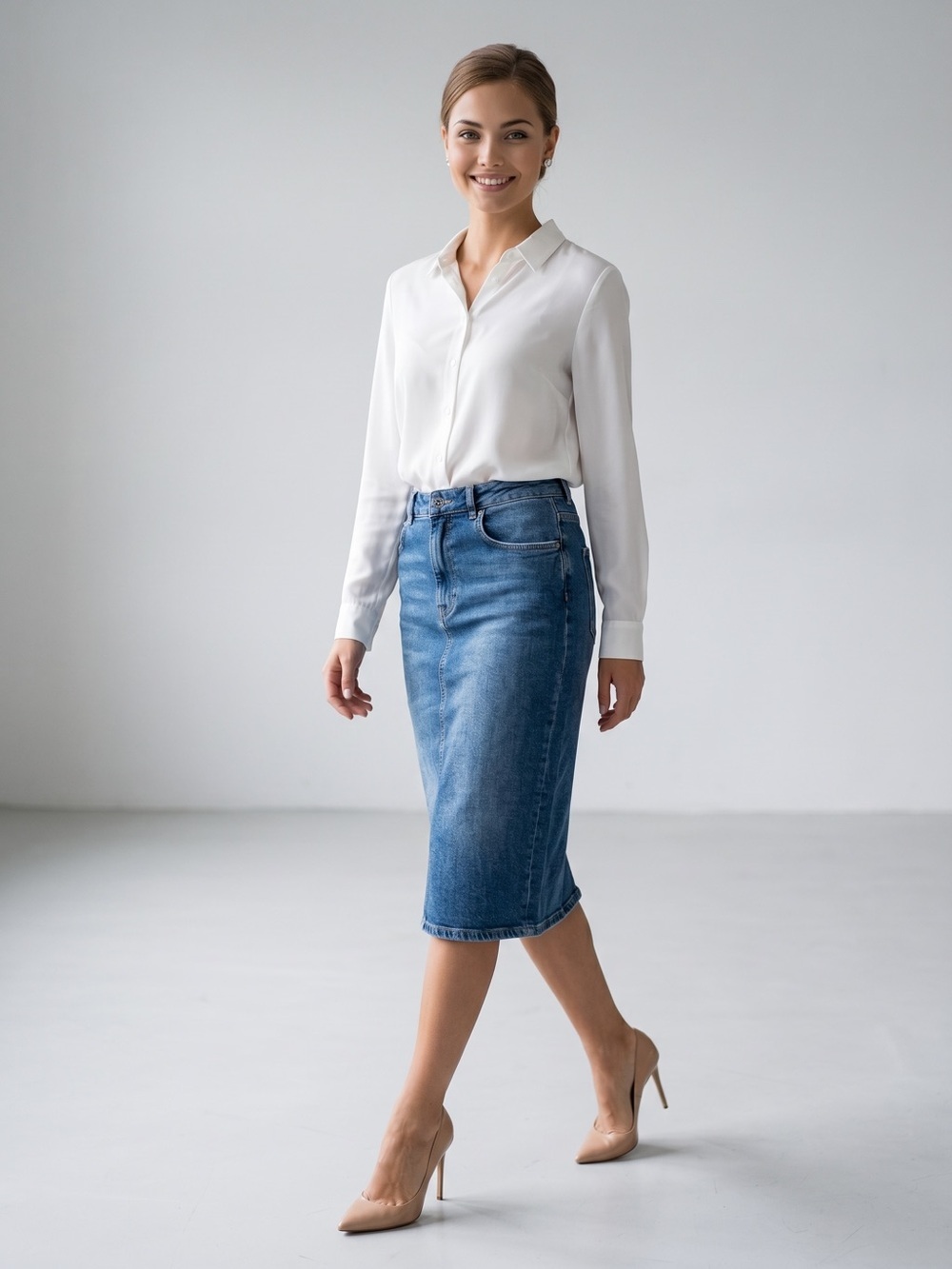 🌻Anthropologie Pilcro Medium Wash Denim Midi Pencil Skirt with Back Slit Size 4